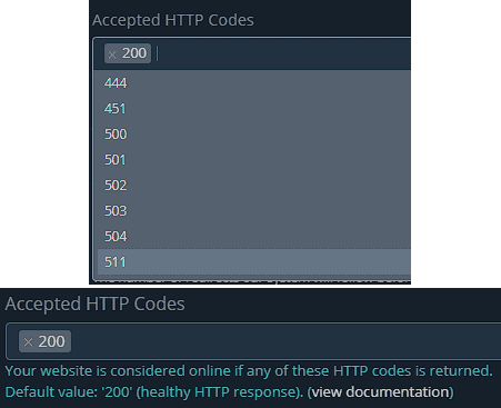 Accepted HTTP Codes